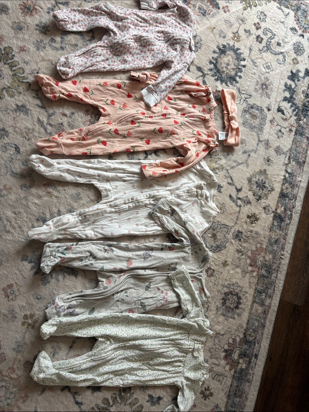 GAP Baby Girls Floral Footed Sleepers - Peach, Pink & Cream Mix